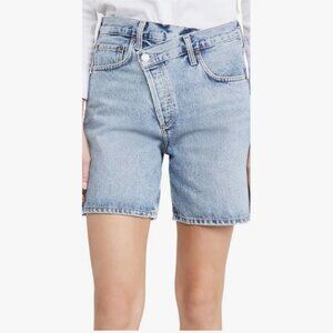 Agolde Blue Denim Shorts Asymmetrical Buttons Size 2